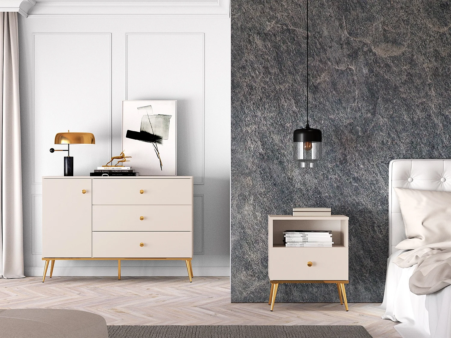 Nachttisch mit Schublade - Greige - 50 cm - SELGIN