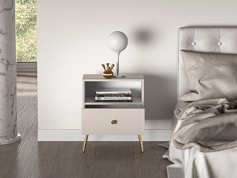 Table de chevet avec tiroir - 50 cm - grège - SELGIN