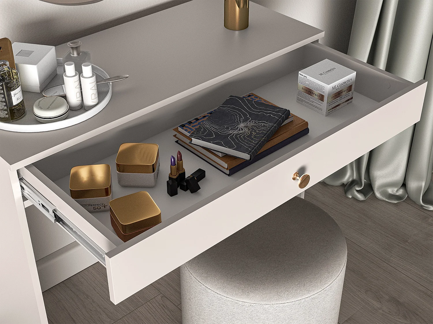 Kaptafel - met lade - 100 cm - greige - SELGIN