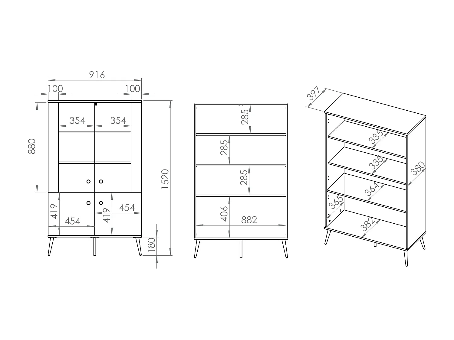 Vitrine 4-türig - Greige - 92 cm -SELGIN