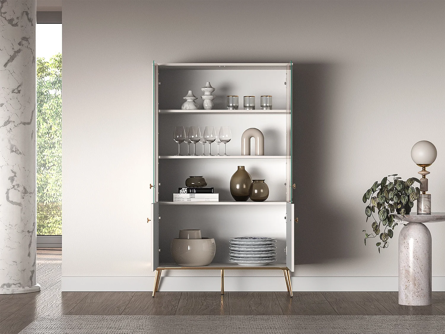 Vitrine 4-türig - Greige - 92 cm -SELGIN