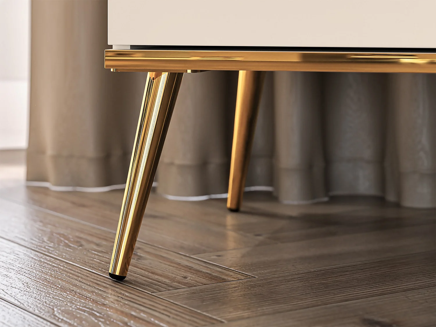 Vitrine basse - 4 porte - Grège avec pieds dorés - SELGIN