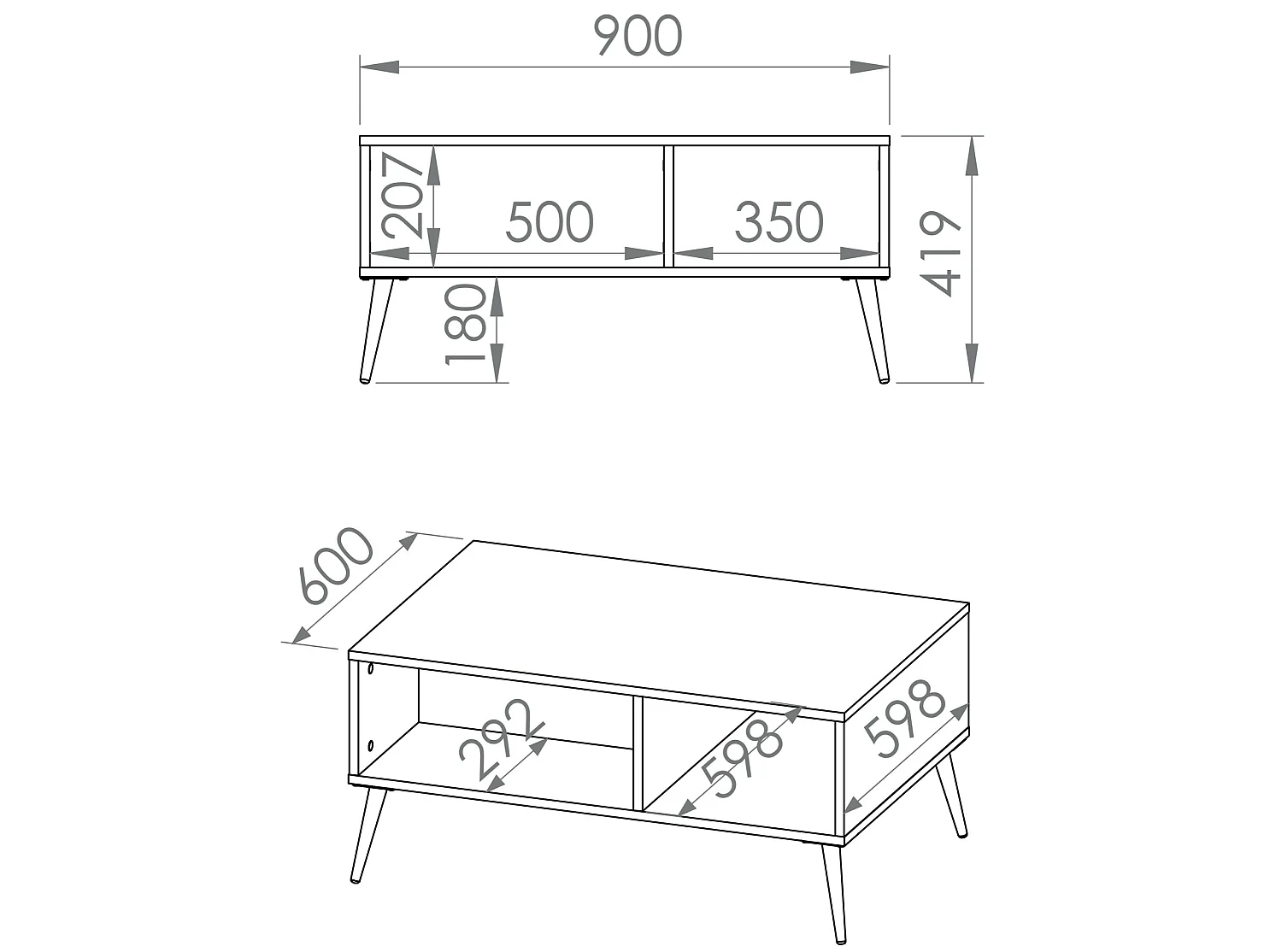 Table basse - 60x90 cm - Grège avec pieds dorés - SELGIN