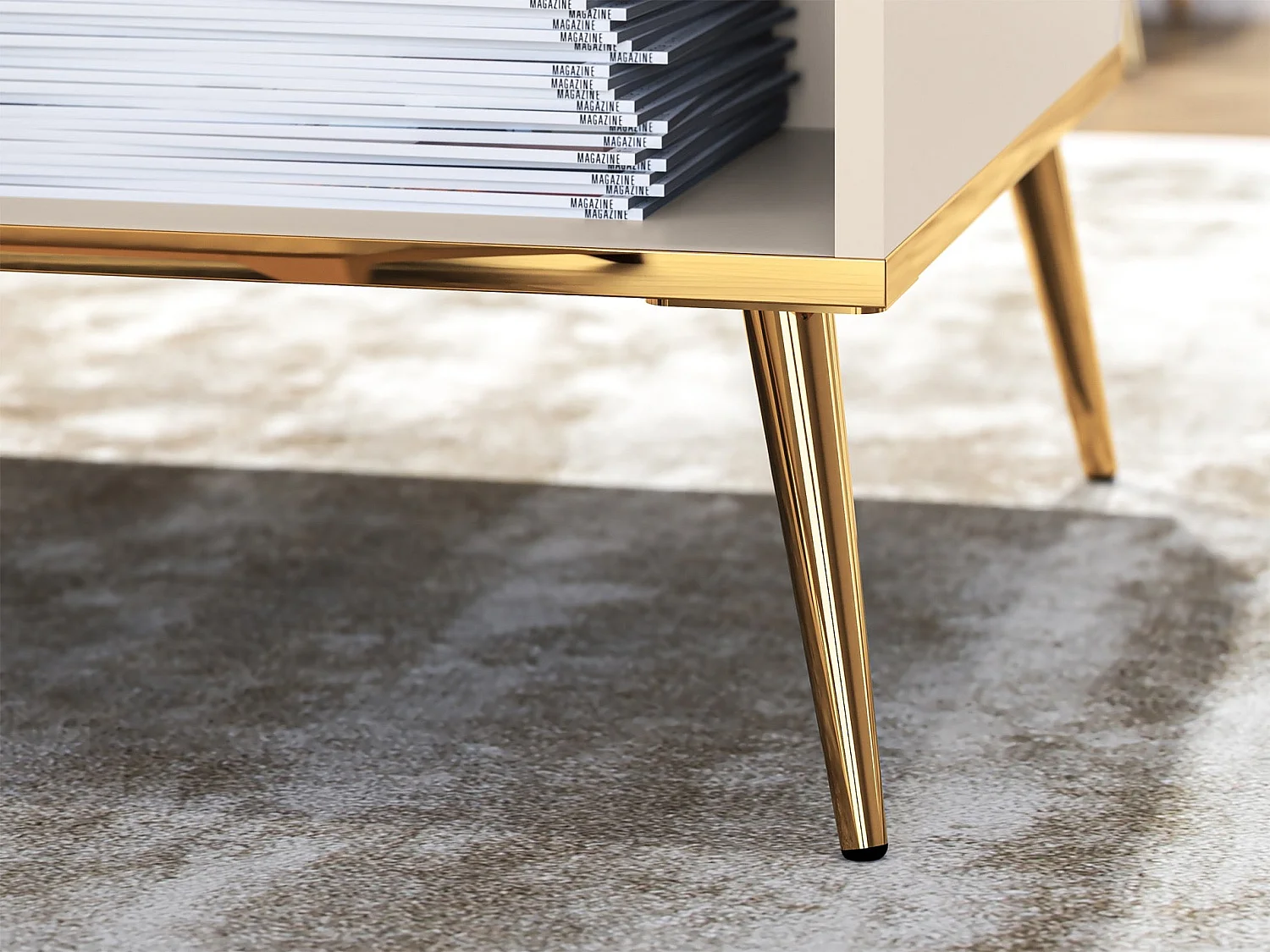 Table basse - 60x90 cm - Grège avec pieds dorés - SELGIN