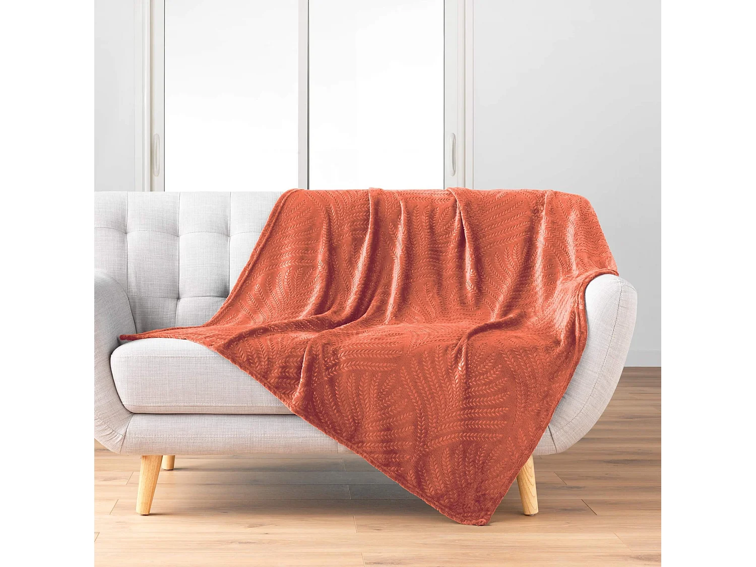 Plaid Uni en Flanelle "Nelia" 125x150cm Terracotta