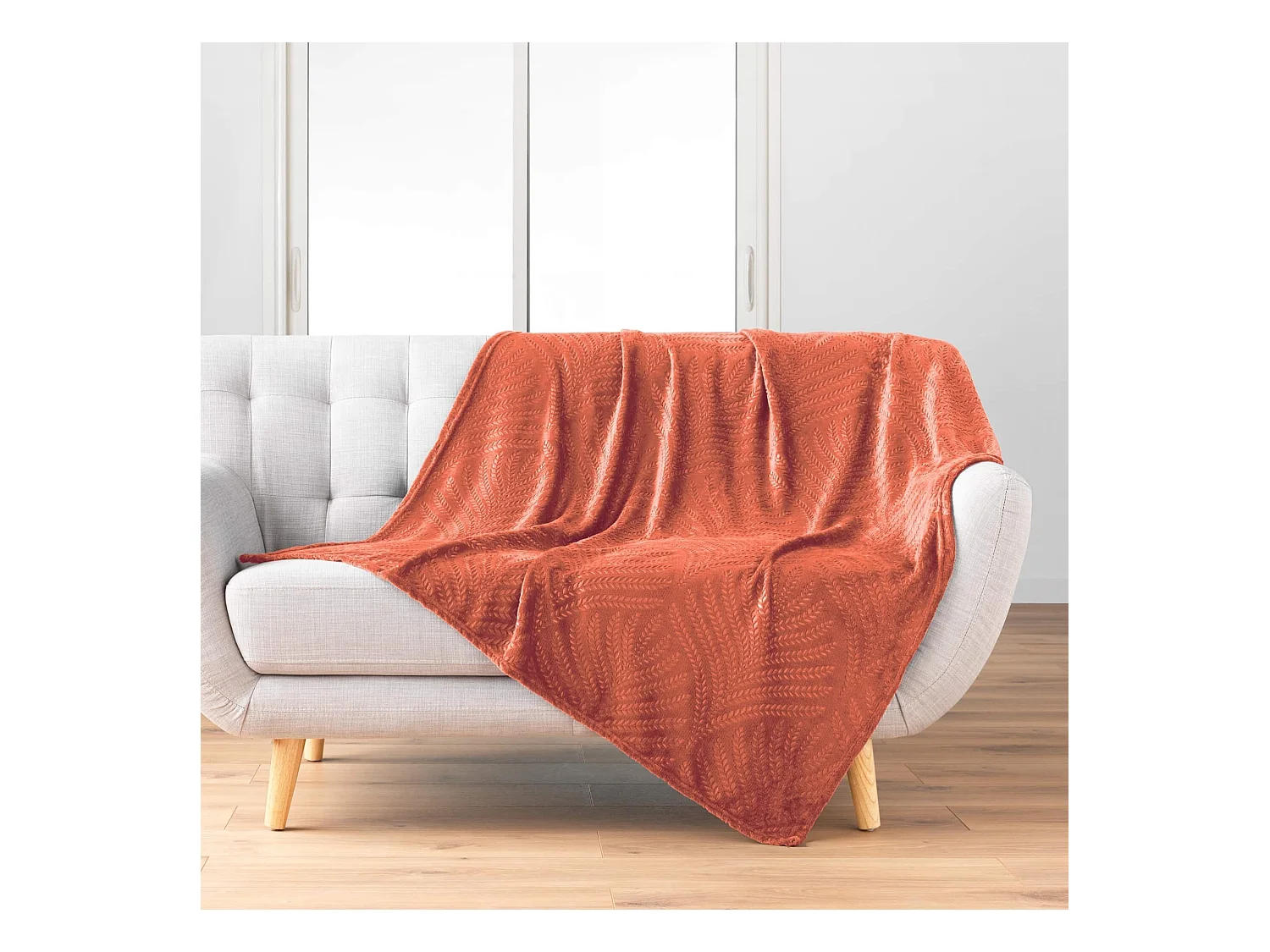 Plaid Uni en Flanelle "Nelia" 125x150cm Terracotta