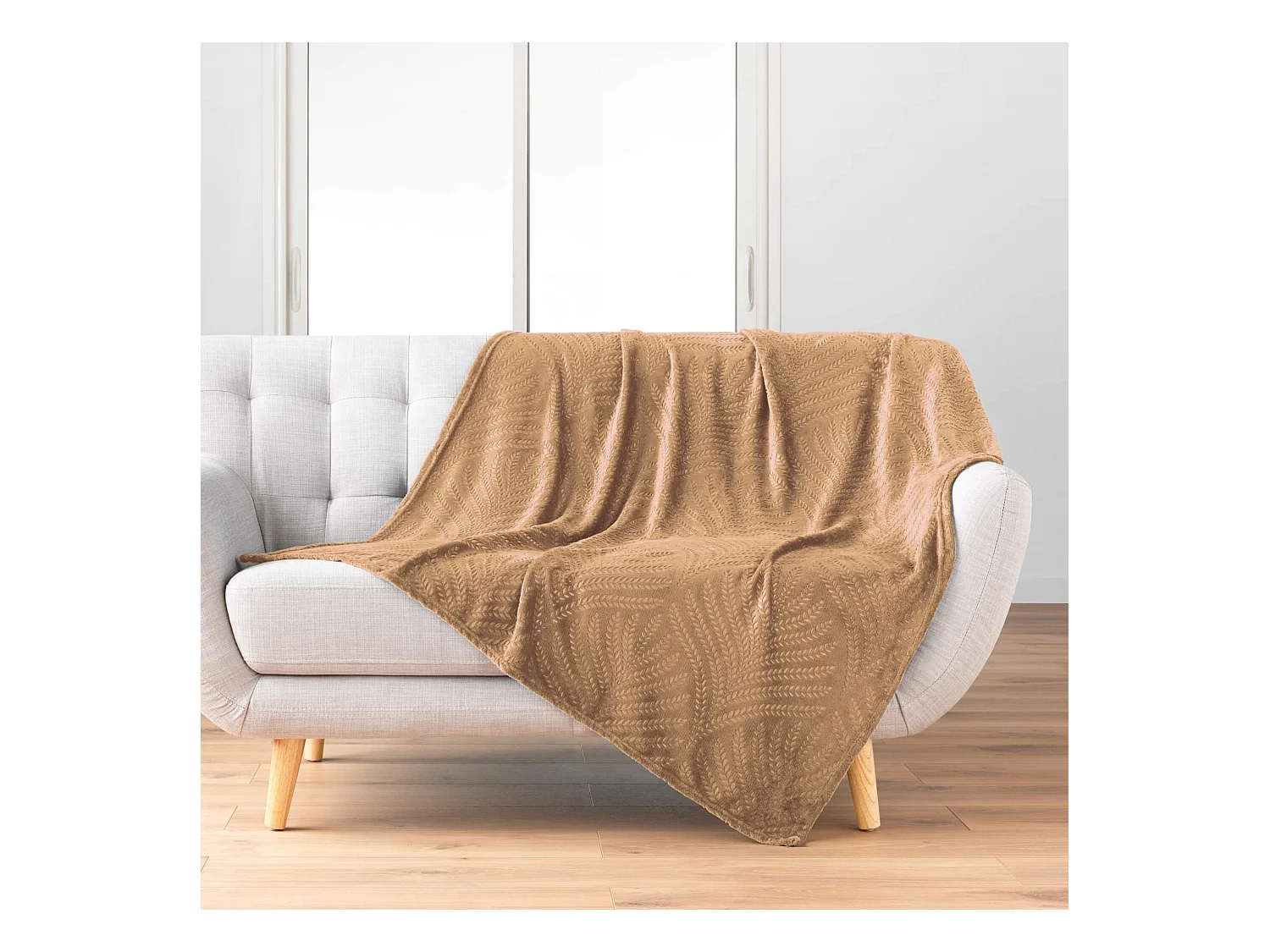 Plaid Uni en Flanelle "Nelia" 125x150cm Camel