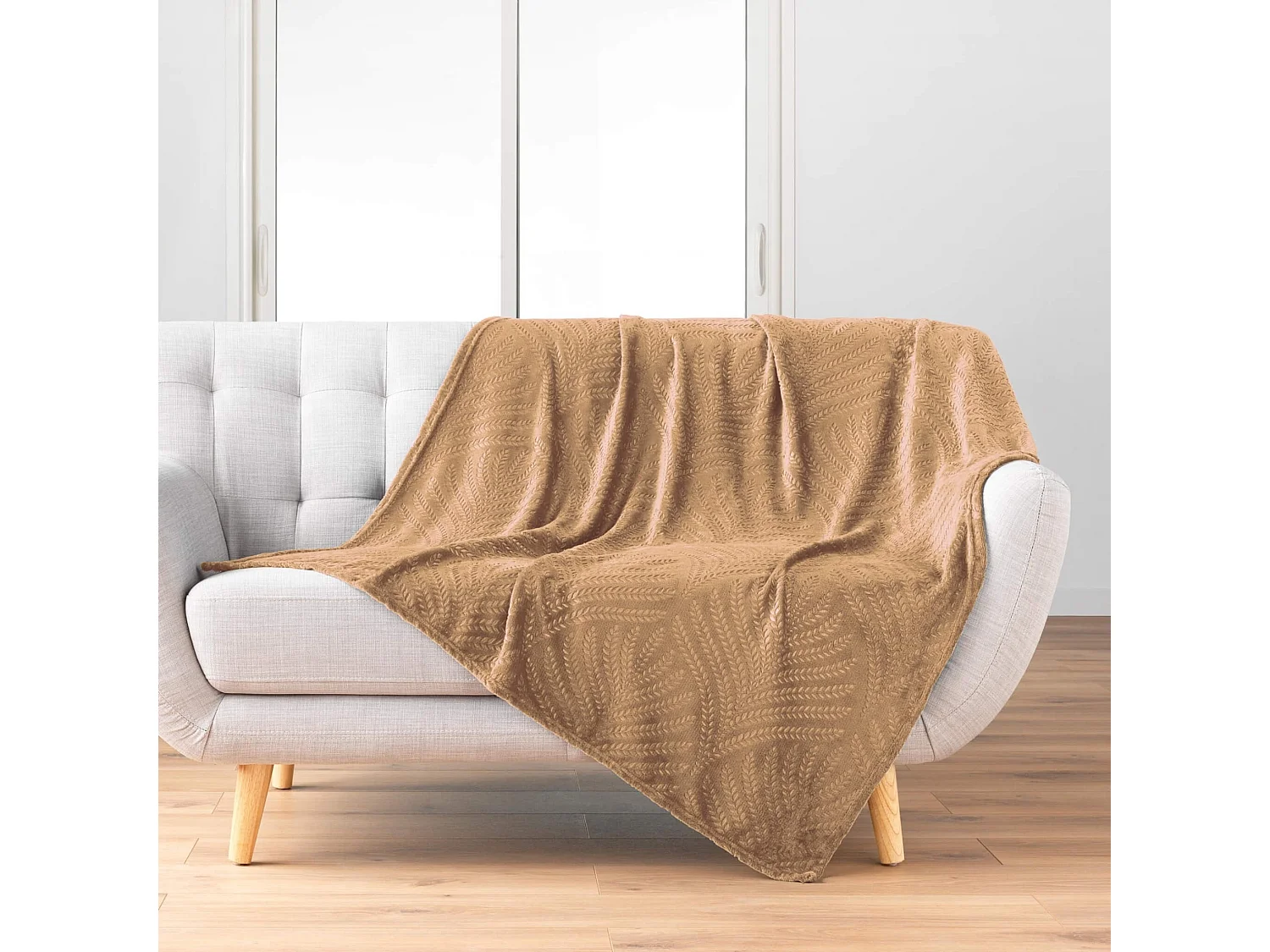 Plaid Uni en Flanelle "Nelia" 125x150cm Camel