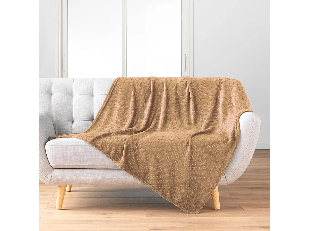 Plaid Uni en Flanelle "Nelia" 125x150cm Camel