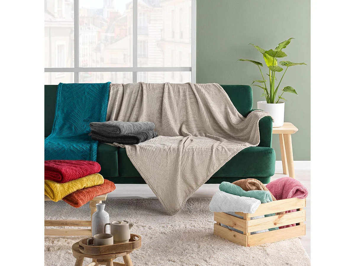 Plaid Uni en Flanelle "Nelia" 125x150cm Taupe