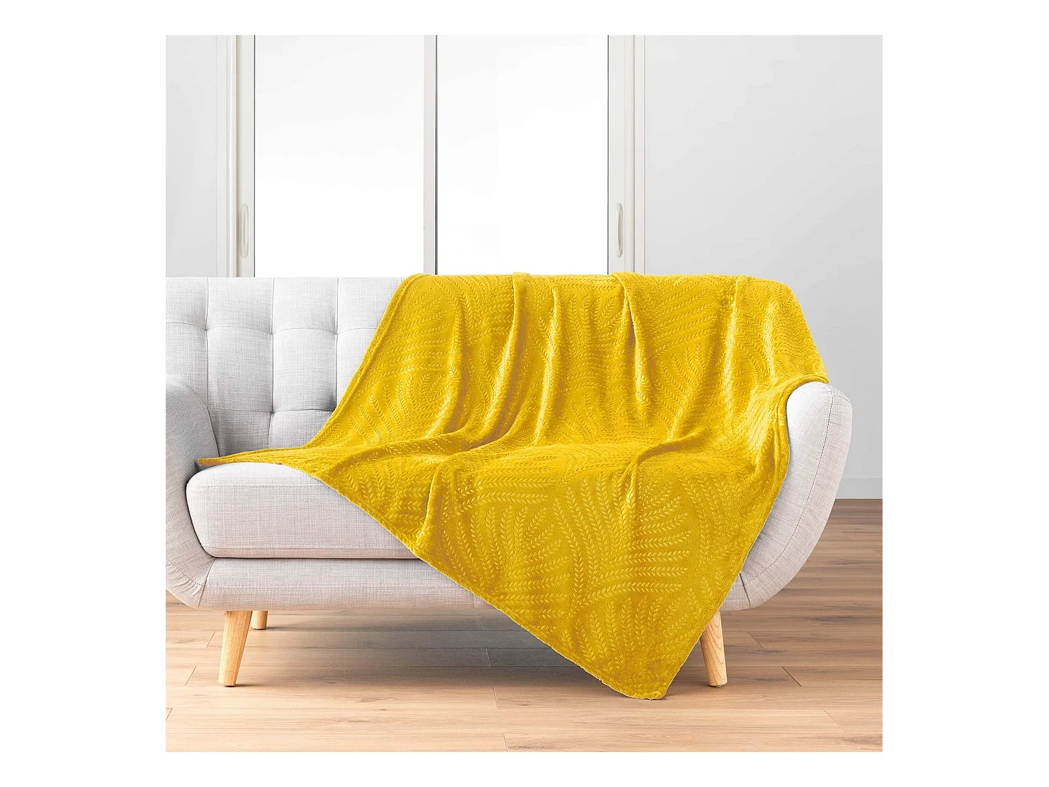 Plaid Uni en Flanelle "Nelia" 125x150cm Jaune