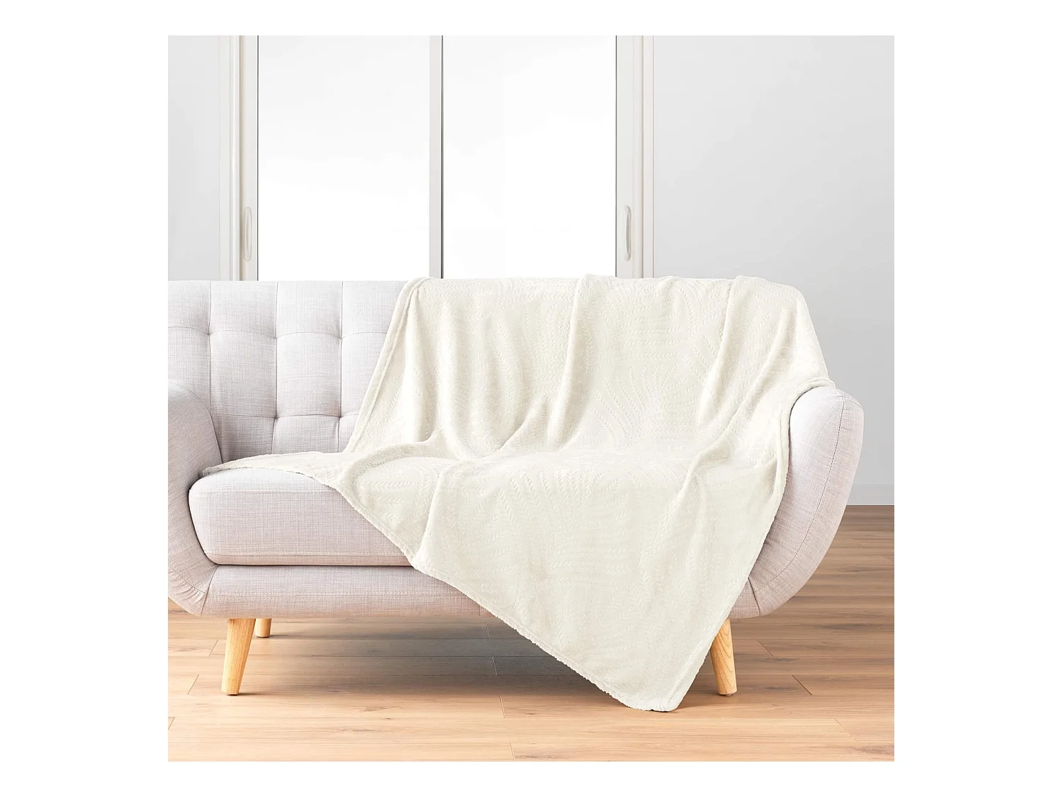 Plaid Uni en Flanelle "Nelia" 125x150cm Naturel