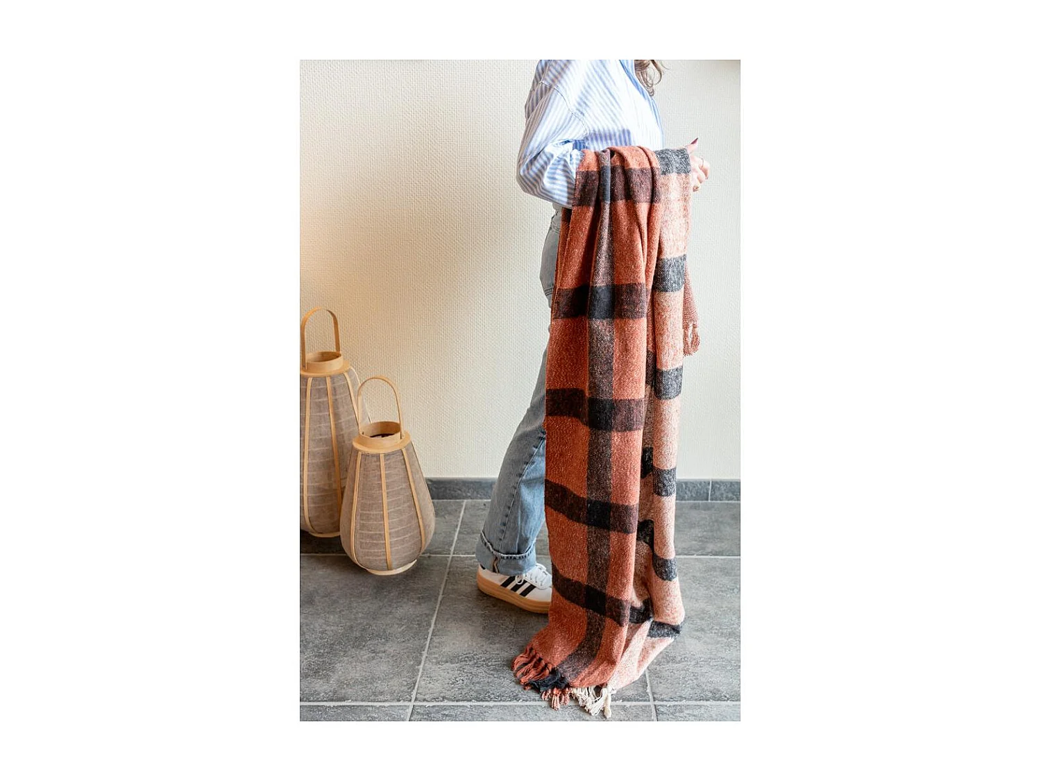 Plaid en coton recyclé brossé