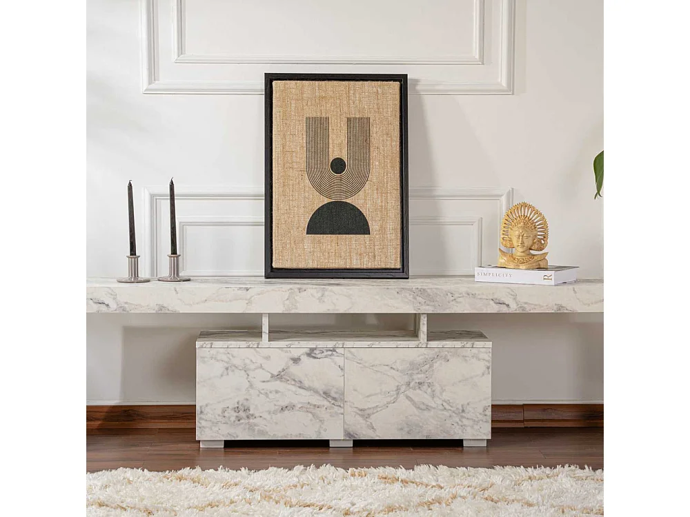 Meuble tv moderne 2 portes L180cm Diapazon Effet Marbre blanc