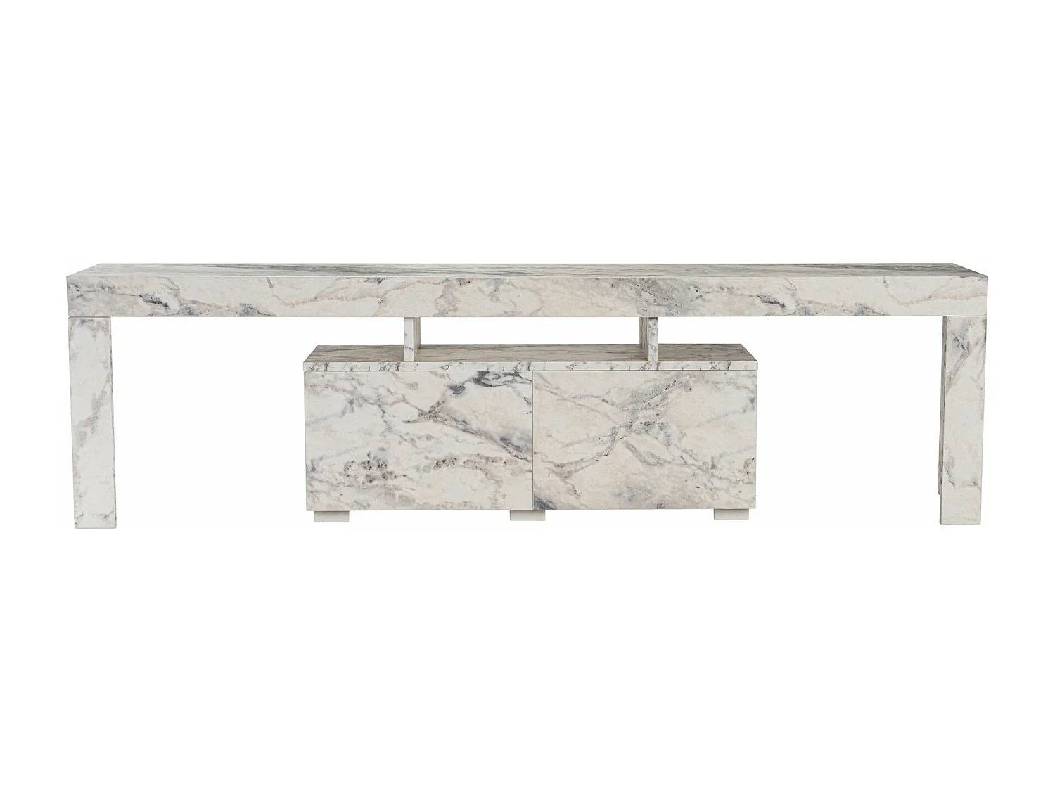 Meuble tv moderne 2 portes L180cm Diapazon Effet Marbre blanc