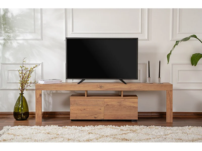Meuble tv moderne 2 portes L180cm Diapazon Chêne rustique