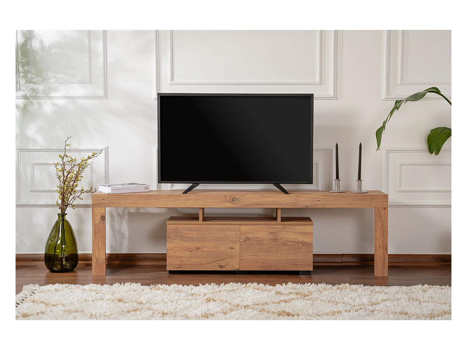Meuble tv moderne 2 portes L180cm Diapazon Chêne rustique