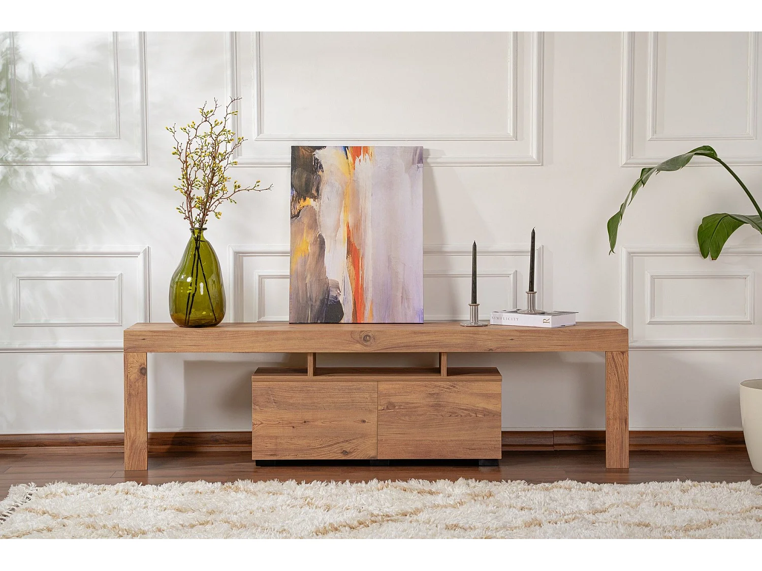 Meuble tv moderne 2 portes L180cm Diapazon Chêne rustique