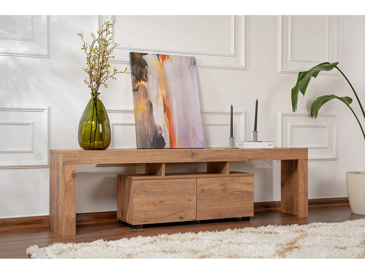 Meuble tv moderne 2 portes L180cm Diapazon Chêne rustique