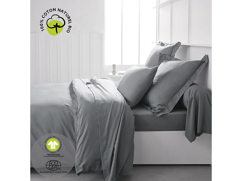 Taie d'oreiller carré en coton bio "Organic" - Gris acier - 63 x 63 cm