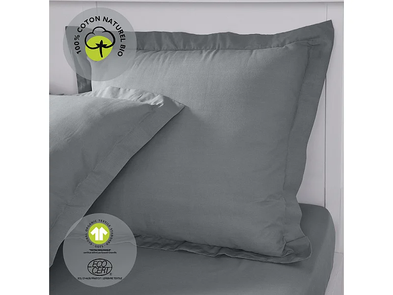 Taie d'oreiller carré en coton bio "Organic" - Gris acier - 63 x 63 cm