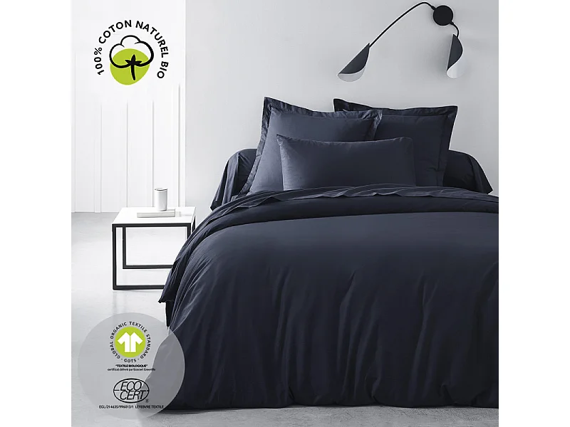 Taie d'oreiller "Organic" en coton bio - Bleu marine - 63 x 63 cm