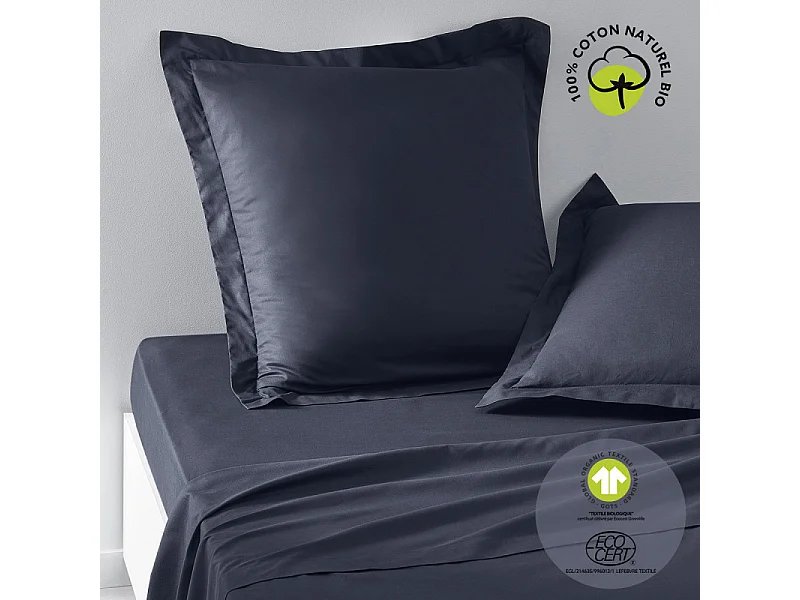 Taie d'oreiller "Organic" en coton bio - Bleu marine - 63 x 63 cm