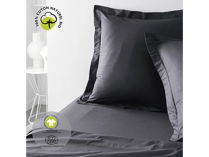 Taie d'oreiller carré en coton bio "Organic" - Gris fusain - 63 x 63 cm