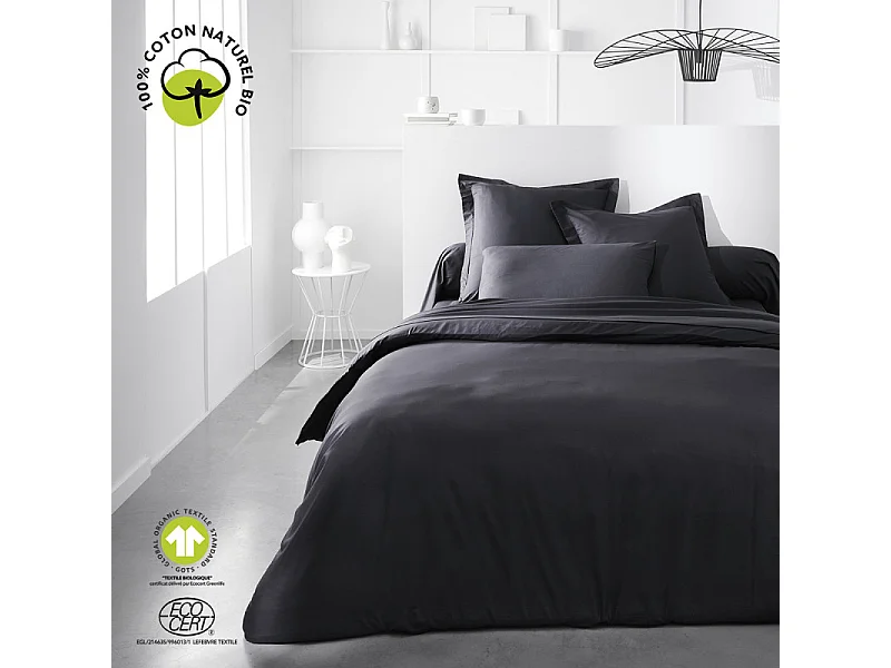 Taie d'oreiller carré en coton bio "Organic" - Gris fusain - 63 x 63 cm