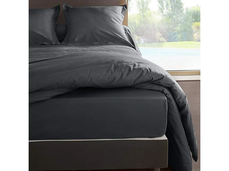 Taie d'oreiller en percale de coton - Manoir - 65 x 65 cm - Ardoise