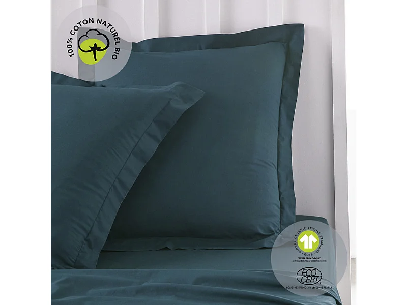 Taie d'oreiller en coton bio "Organic" - Bleu paon - 63 x 63 cm