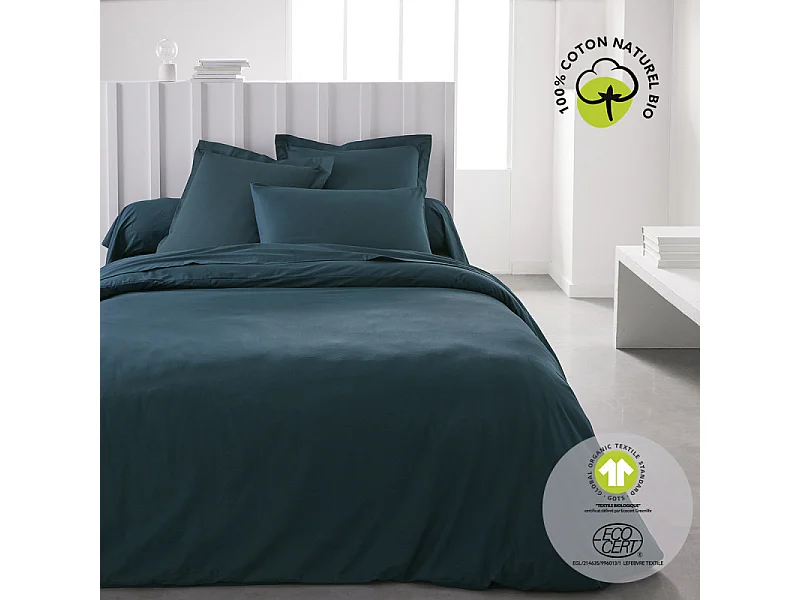 Taie d'oreiller en coton bio "Organic" - Bleu paon - 63 x 63 cm