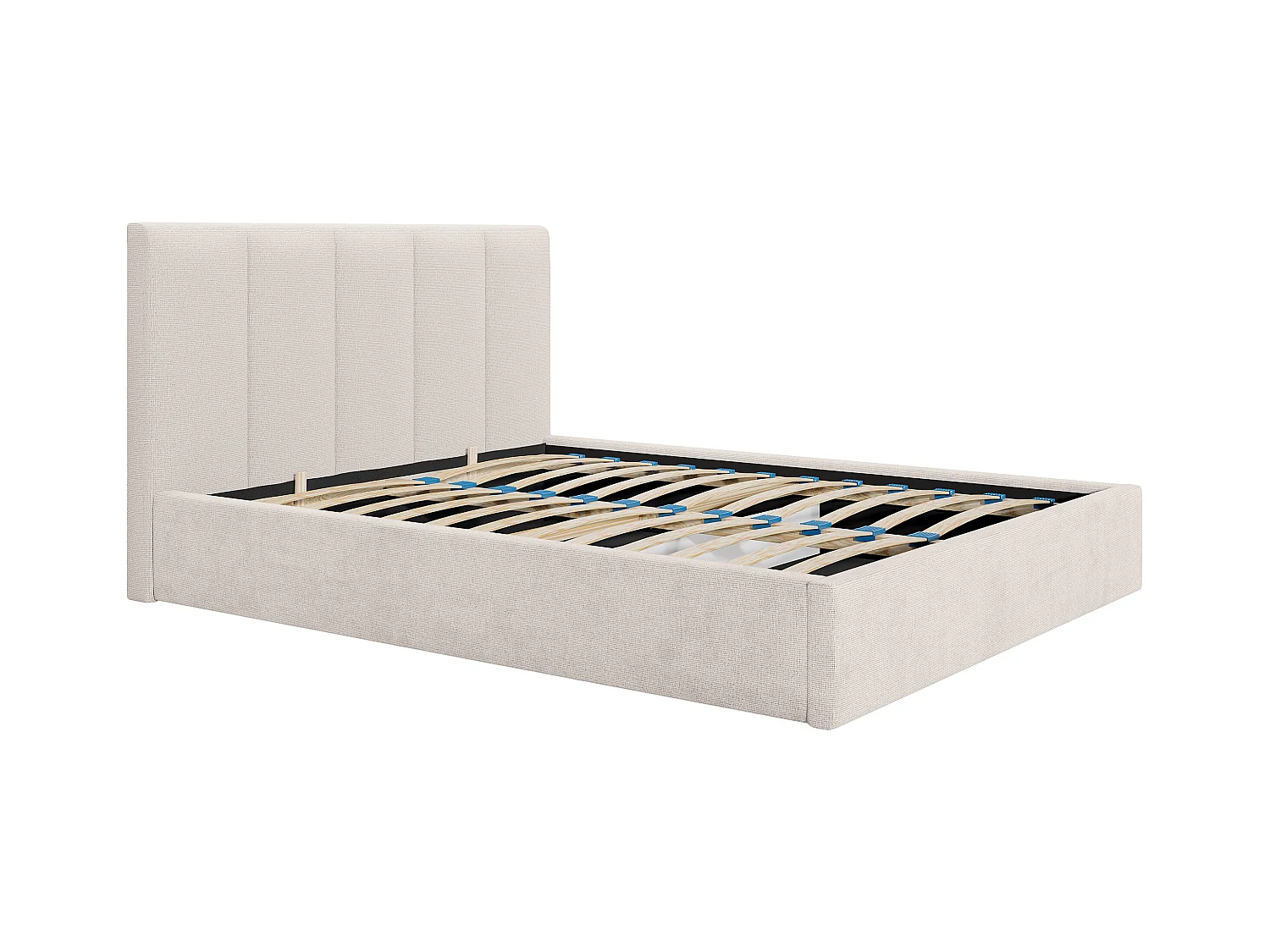 Letto con contenitore 160x200cm con testata letto impunture verticali Tessuto Beige Con materasso  - KILACLO