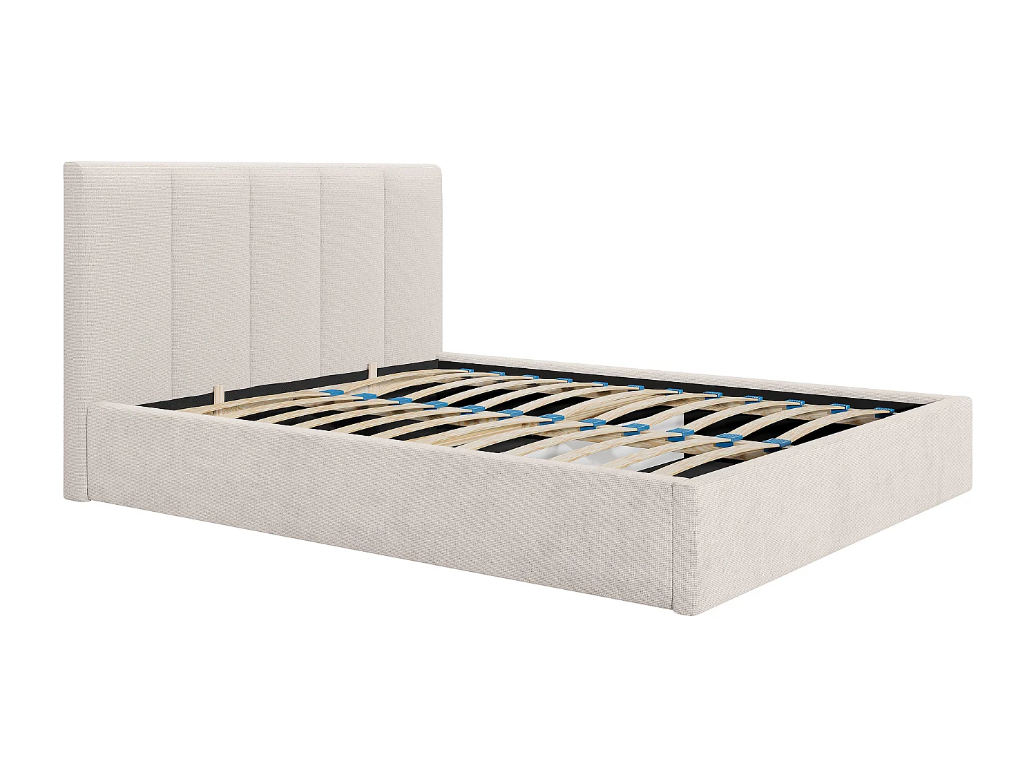 Bed met opbergruimte 160 x 200 cm met hoofdbord met verticale naden - Stof - Beige - Met matras - KILACLO