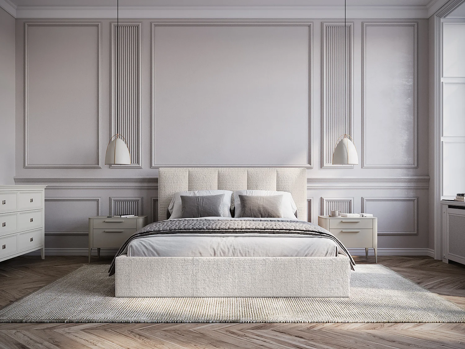 Bett mit Bettkasten & Kopfteil mit vertikalen Ziernähten + Matratze - 180 x 200 cm - Stoff - Beige - KILACLO