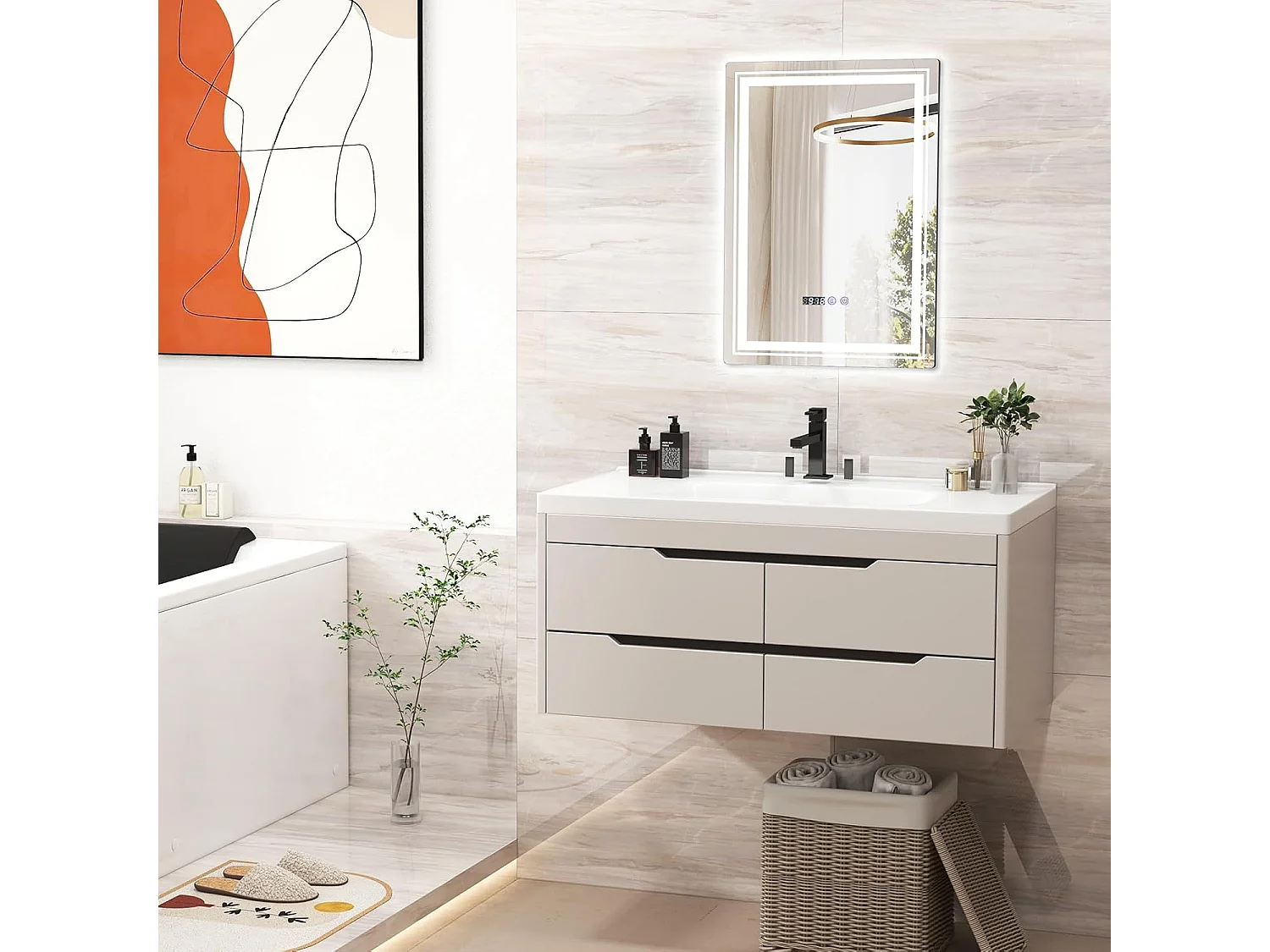 Miroir de Salle de Bain à LED 70 x 50 CM, Miroir Mural Lumineux avec 3 Couleurs & Luminosité Réglable, Miroir Mural Rectangulaire avec Fonction Anti-Buée et Interrupteur Tactile