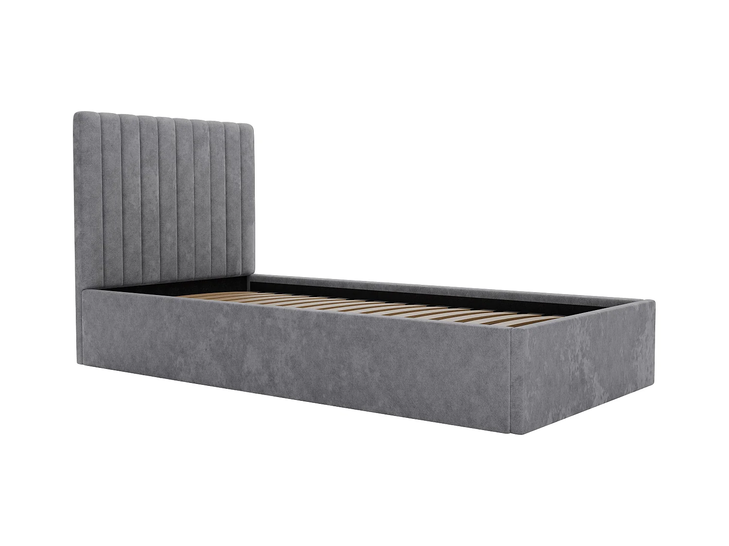 Letto con contenitore 90 x 190 cm con testata letto impunture verticali Tessuto Grigio - SARAH