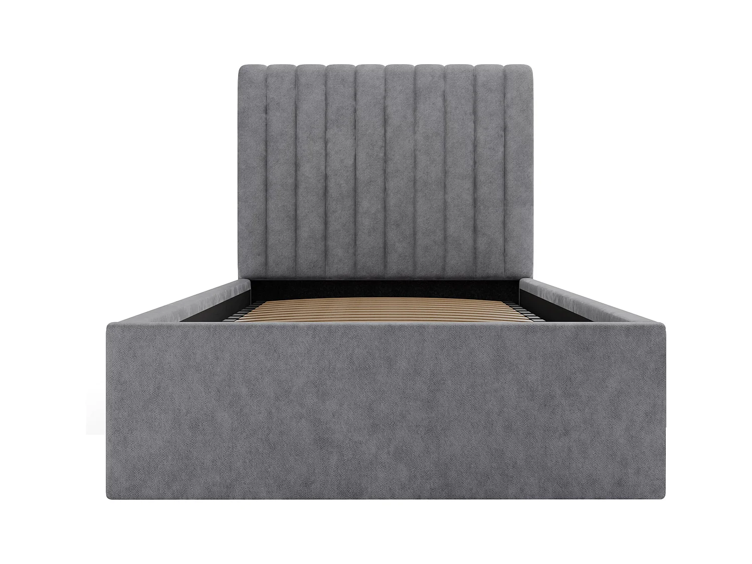 Letto con contenitore 90 x 190 cm con testata letto impunture verticali Tessuto Grigio - SARAH