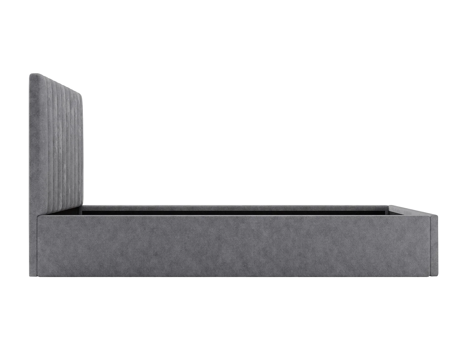 Lit coffre 90 x 190 cm avec tête de lit coutures verticales - Tissu - Gris - SARAH