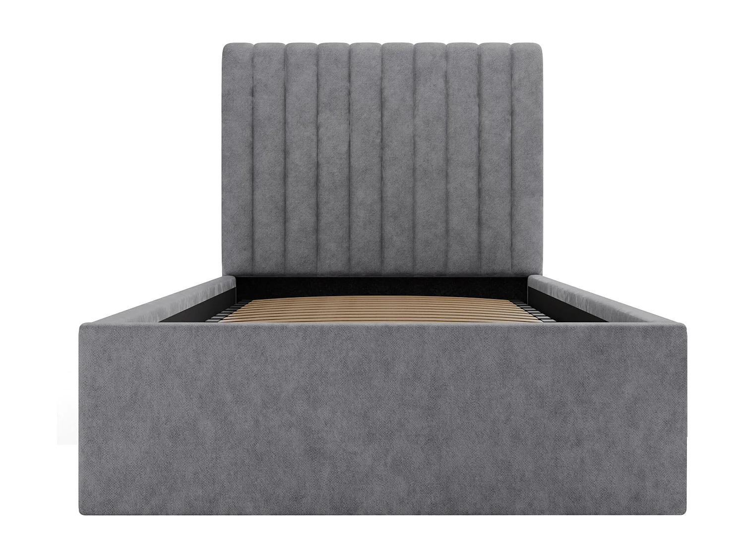 Lit coffre 90 x 190 cm avec tête de lit coutures verticales - Tissu - Gris - SARAH