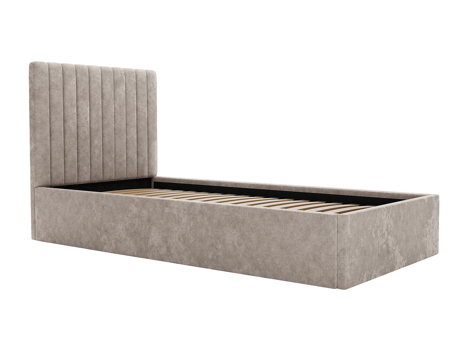 Bed met opbergruimte 90 x 190 cm met hoofdbord met verticale stiksels - Stof - Beige - SARAH