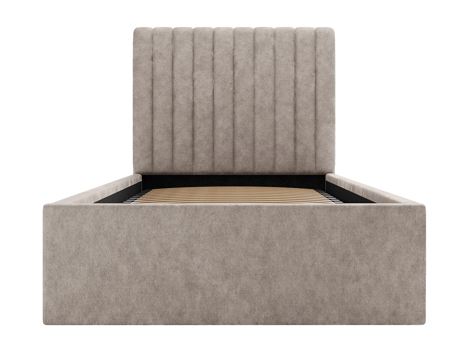 Letto con contenitore 90 x 190 cm con testata letto impunture verticali Tessuto Beige - SARAH