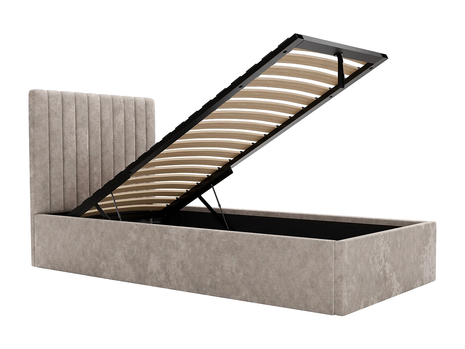 Letto con contenitore 90 x 190 cm con testata letto impunture verticali Tessuto Beige - SARAH