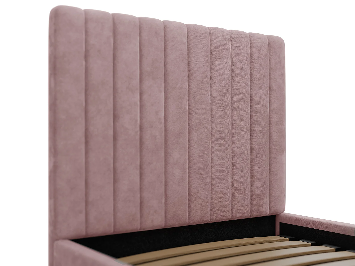 Lit coffre 90 x 190 cm avec tête de lit coutures verticales - Tissu - Rose - SARAH