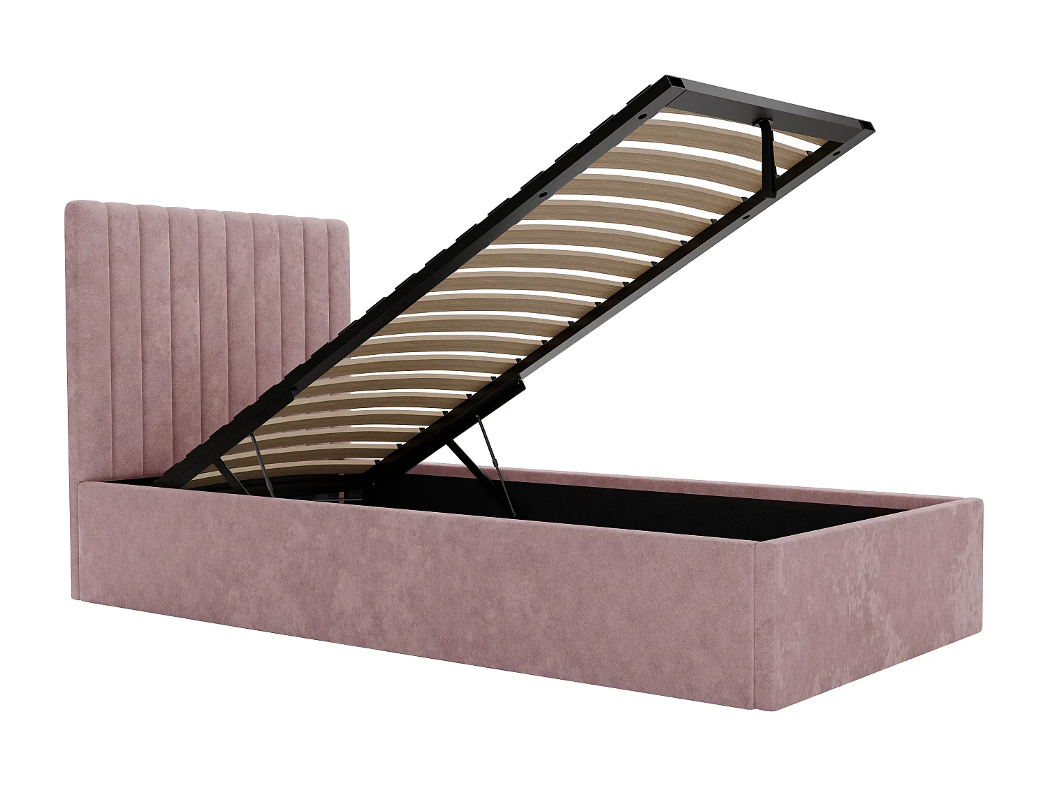 Lit coffre 90 x 190 cm avec tête de lit coutures verticales - Tissu - Rose - SARAH