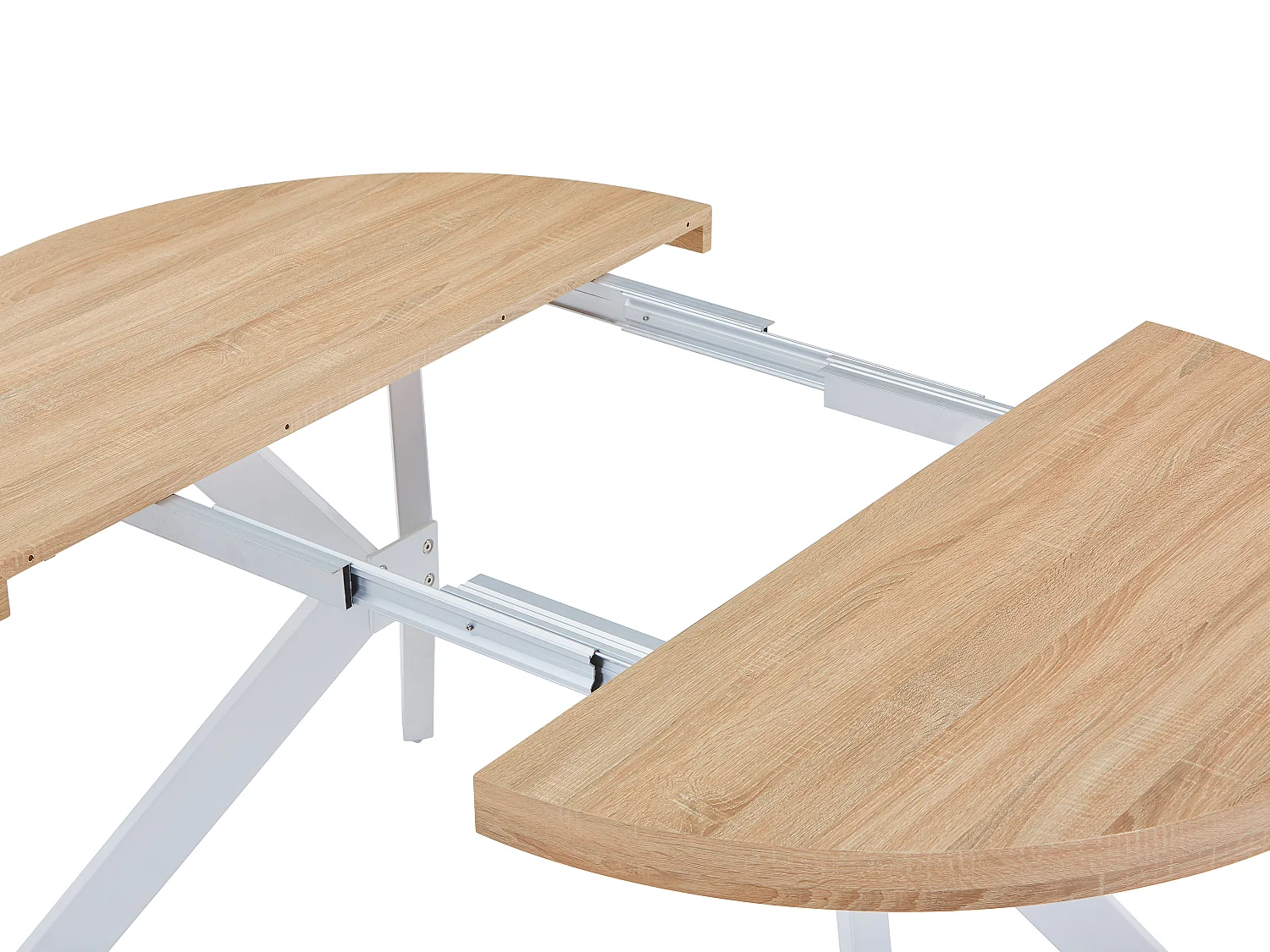 Table à manger extensible 4 à 8 personnes en MDF et acier - Naturel clair et blanc - KOMONI
