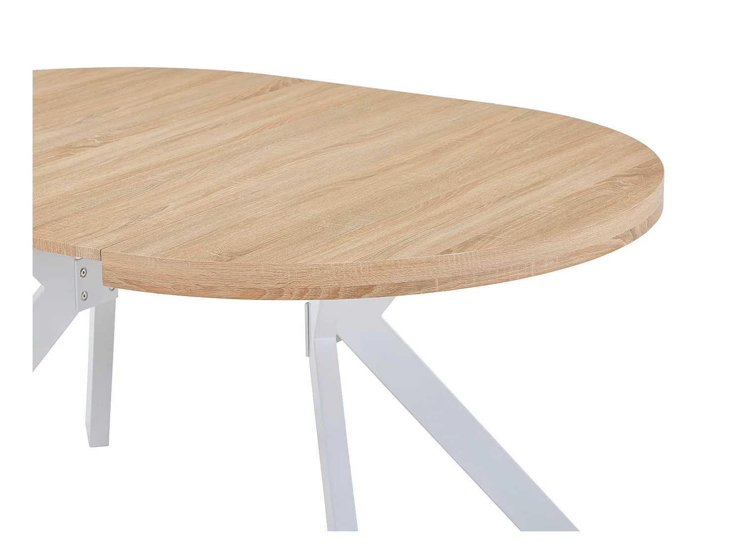 Table à manger extensible 4 à 8 personnes en MDF et acier - Naturel clair et blanc - KOMONI