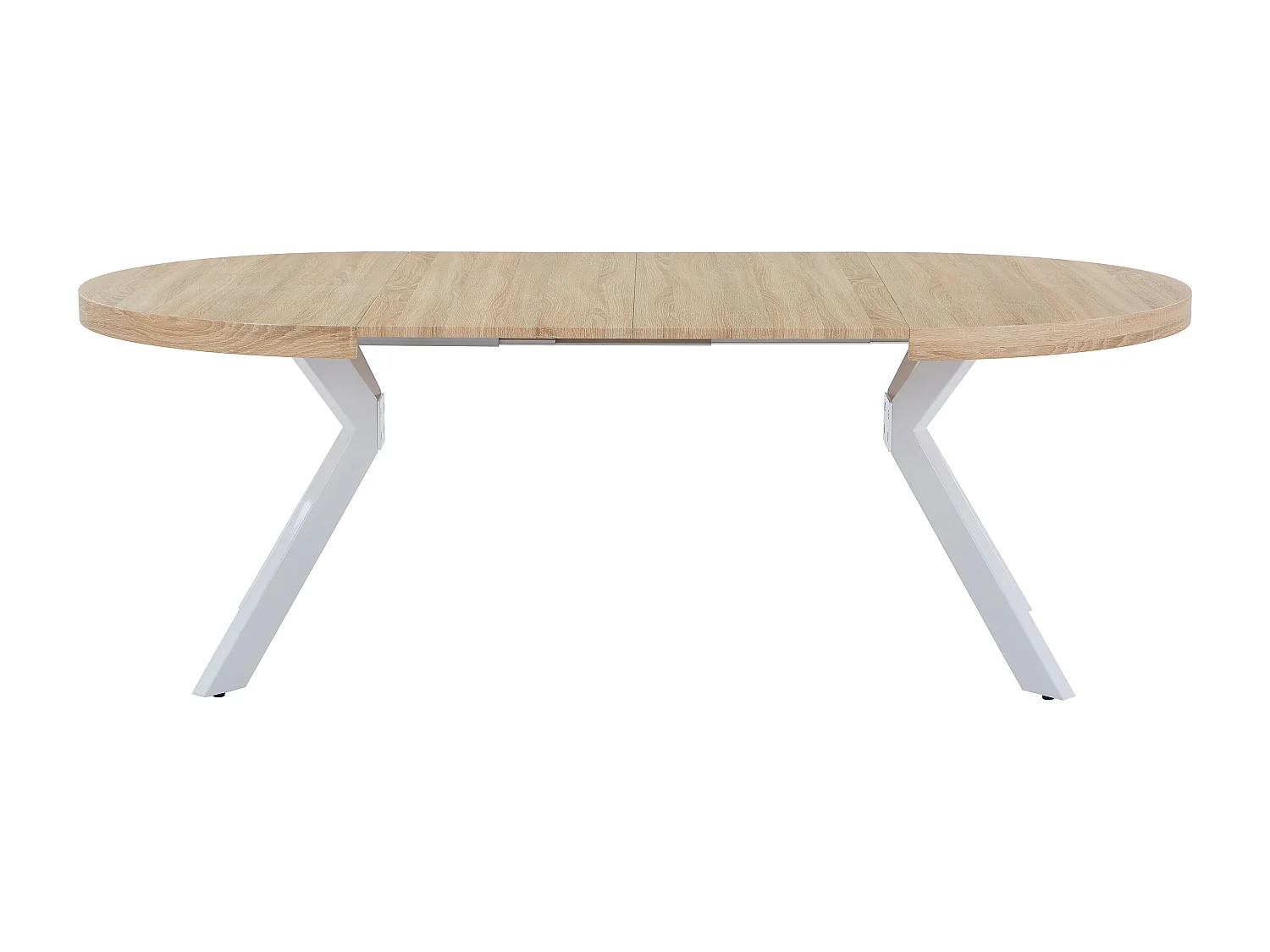 Table à manger extensible 4 à 8 personnes en MDF et acier - Naturel clair et blanc - KOMONI