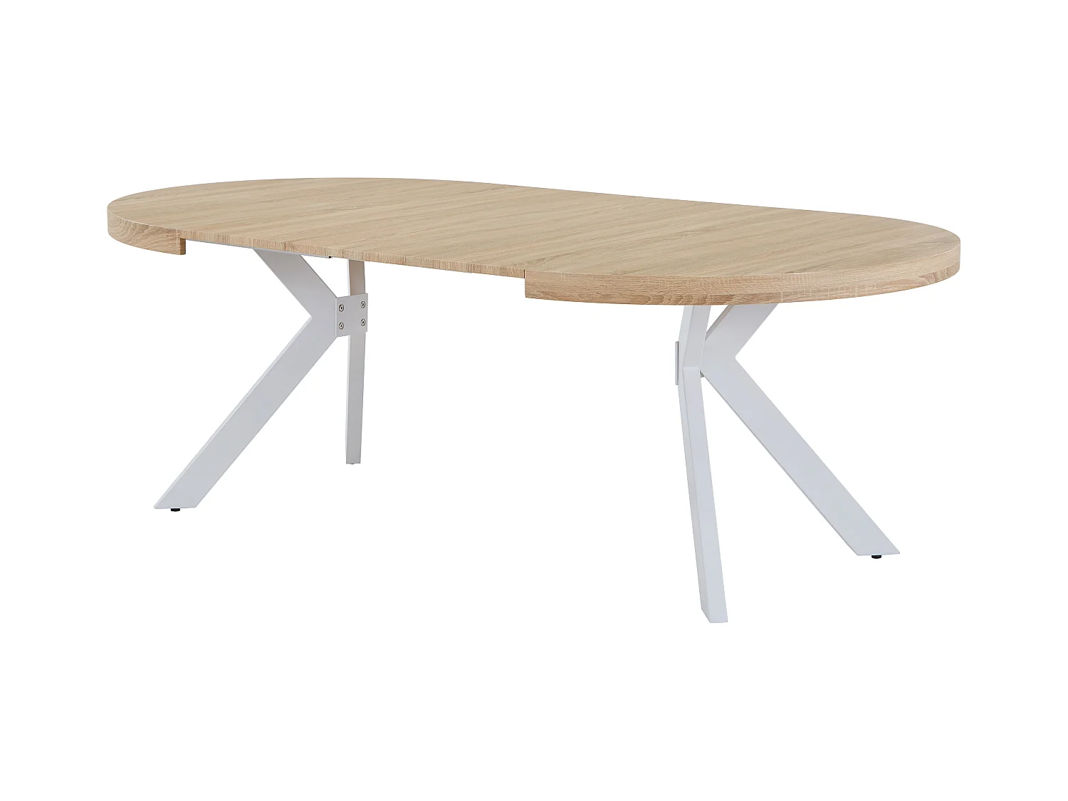 Table à manger extensible 4 à 8 personnes en MDF et acier - Naturel clair et blanc - KOMONI