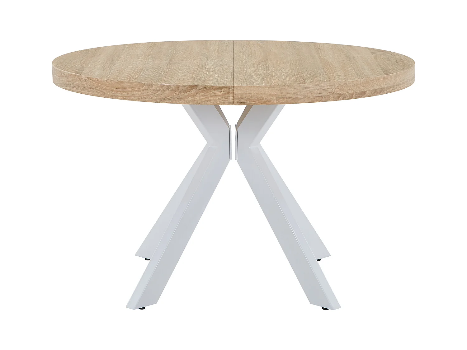 Table à manger extensible 4 à 8 personnes en MDF et acier - Naturel clair et blanc - KOMONI